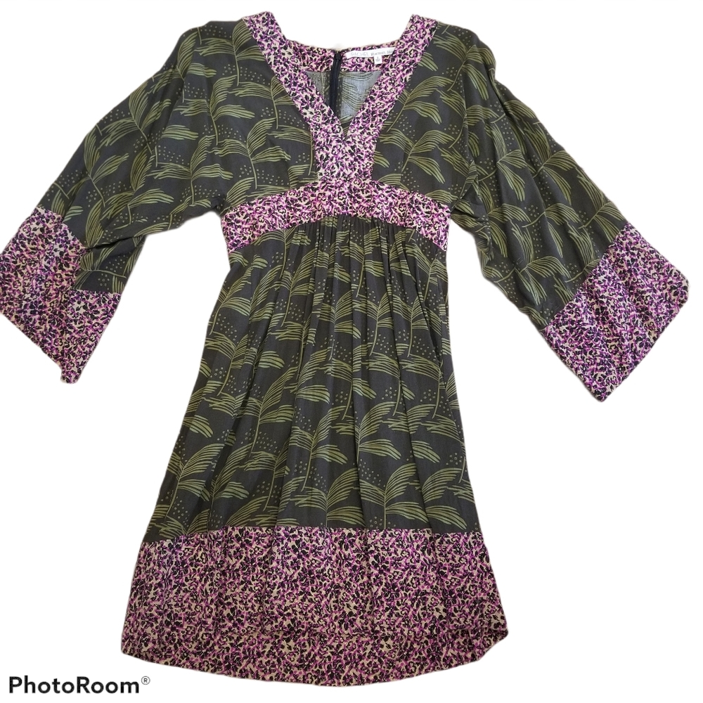 (2) RACHEL Rachel Roy Empire Waist Dress Flared Statement Sleeves Tropical